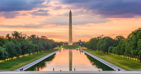 The Washington monument and reflecting pool
