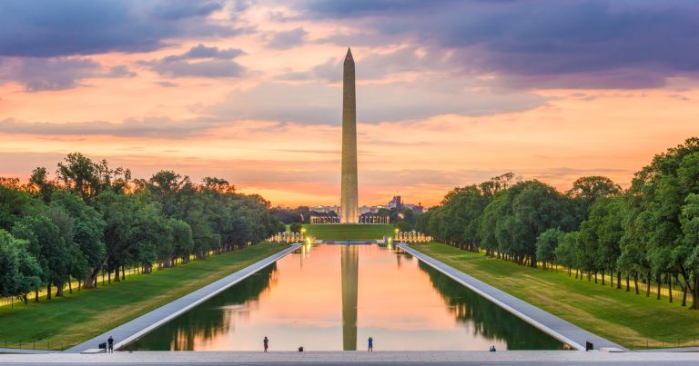 The Washington monument and reflecting pool