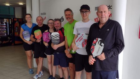 UK Pickleball Club Punching Well Above Its Weight! Richard Wise green T shirt with other Eden Valley member image courtesy of EdenValleyPickleball