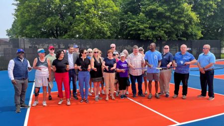 Albany Opens Its First Pickleball-Only Space Kathy Sheehan Cuts The Ribbon image courtesy of wamc.org