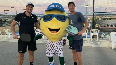 Pickleball mascot Kitchen with Dekel Bar and Riley Newman, Arizona 2021 - image courtesy of Melvin LeBlanc