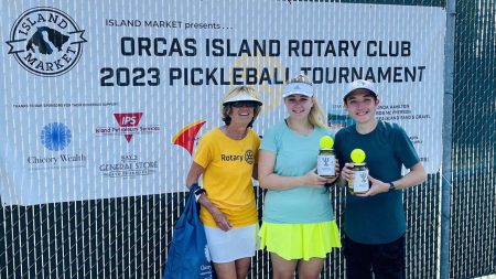 Tournament director Linda Hamilton (l), Monica Connell and Ethan Brazil - image courtesy of Orcas Island Pickleball Club