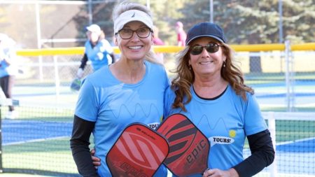 Pickleball Attracting Players Of All Generations In Grand Forks, North Dakota Sandy Trautman, left, and Susie Schafer - image courtesy of Eric Hylden, Grand Forks Herald