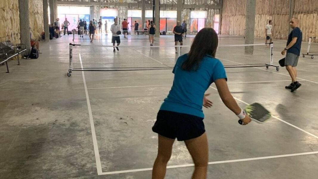 Pickleballers at the vacant retail lot at the Village at Loudoun - image by Rappaport