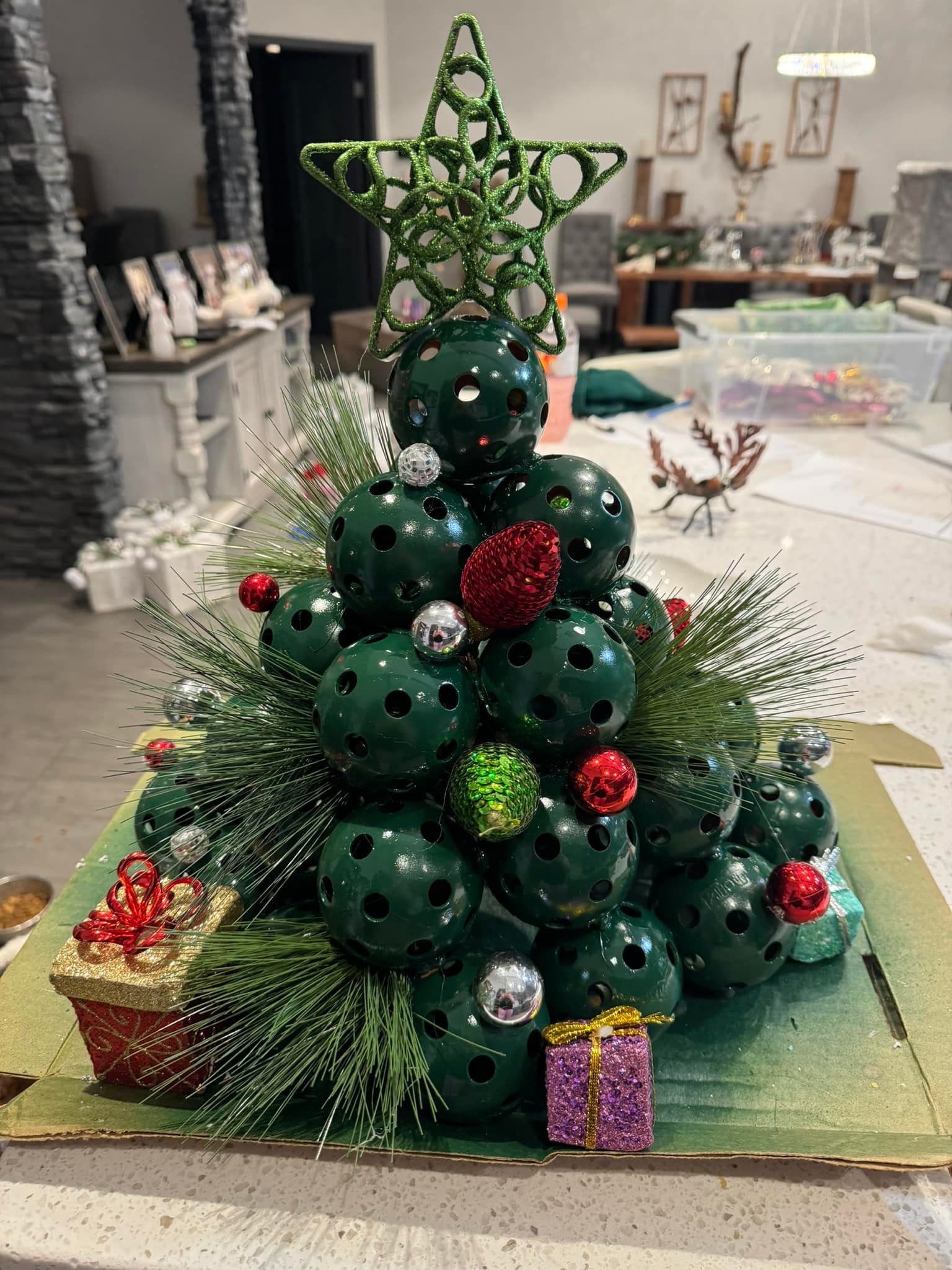 pickleball christmas stacked tree