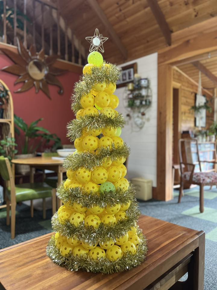pickleball christmas stacked tree