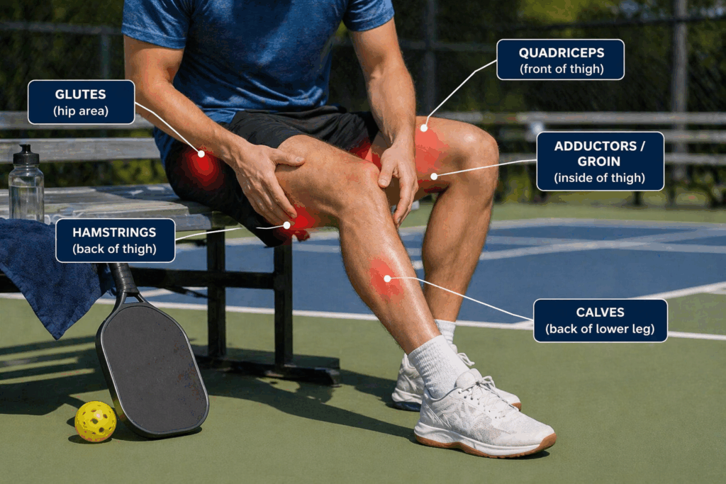 sore leg areas in pickleball