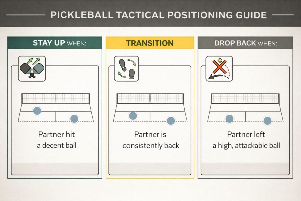 What Should You Actually Do When Your Partner Won’t Come to the Kitchen? 3 pickleball positioning when partner stays back