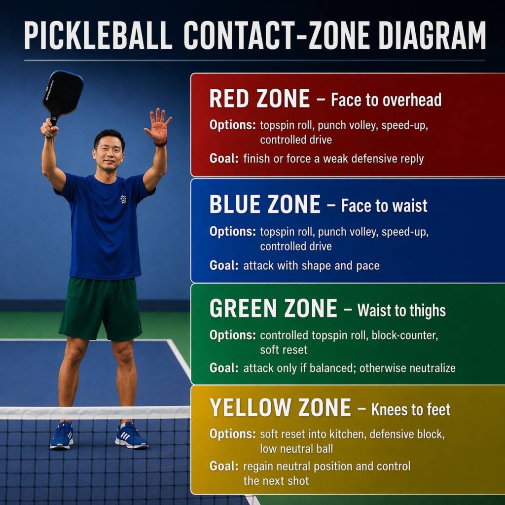 Roll It or Smack It? The Contact-Point Rule Intermediate Pickleball Players Keep Missing 2 pickleball contact point diagram