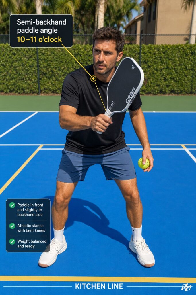 Why Backhand-Ready Beats Forehand-First at the Kitchen 1 semi backhand ready position in picklealll