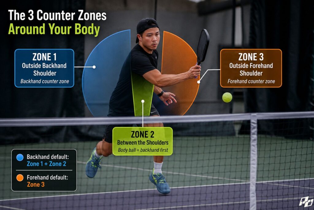 Why Backhand-Ready Beats Forehand-First at the Kitchen 2 The Three Counter Zones Around Your Body