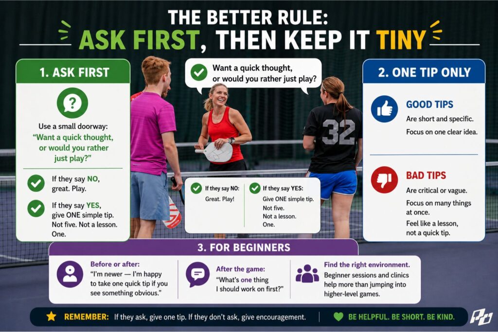 Should Better Players Be Expected to Teach During Open Play? 1 unsolicited asvie etiquette in pickleball