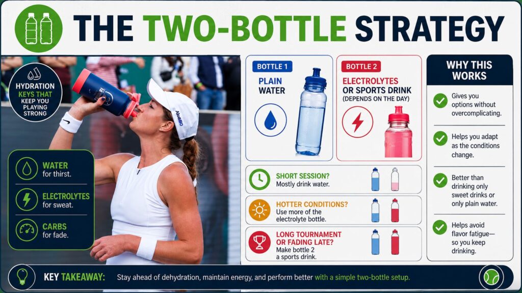What Should You Drink During Pickleball: Water, Electrolytes, or Sports Drinks? 2 The “Two-Bottle” Strategy I Like for Rec Players