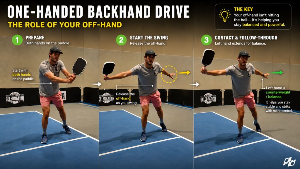 How to Make Your One-Handed Backhand Drive Dangerous in Pickleball 2 Use the Off-Hand as Your Brake and Balance System