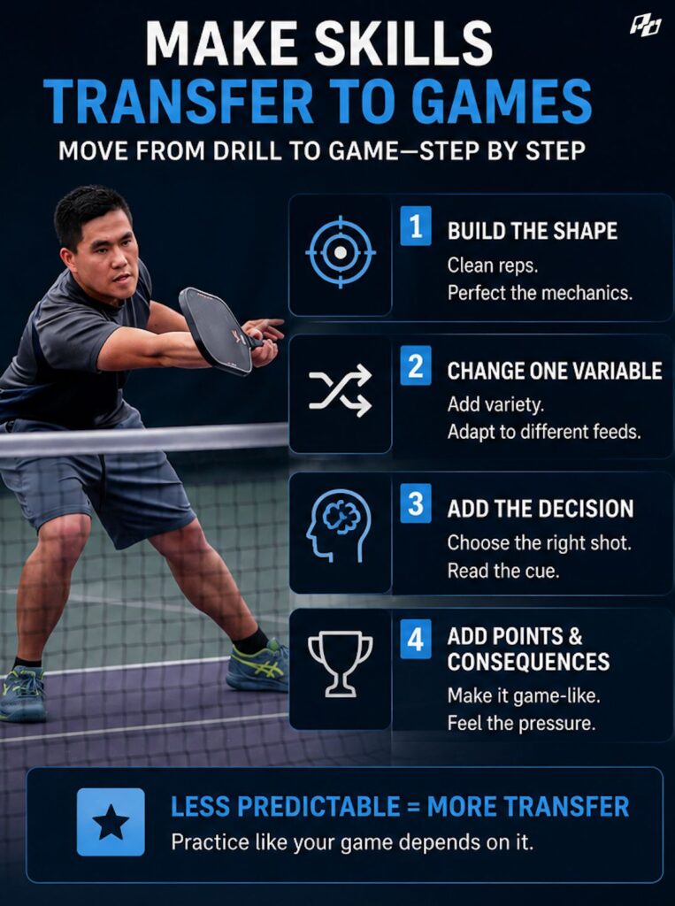 You Don’t Need More Pickleball Tips. You Need Transfer. 1 how to transfer skills to pickleball games