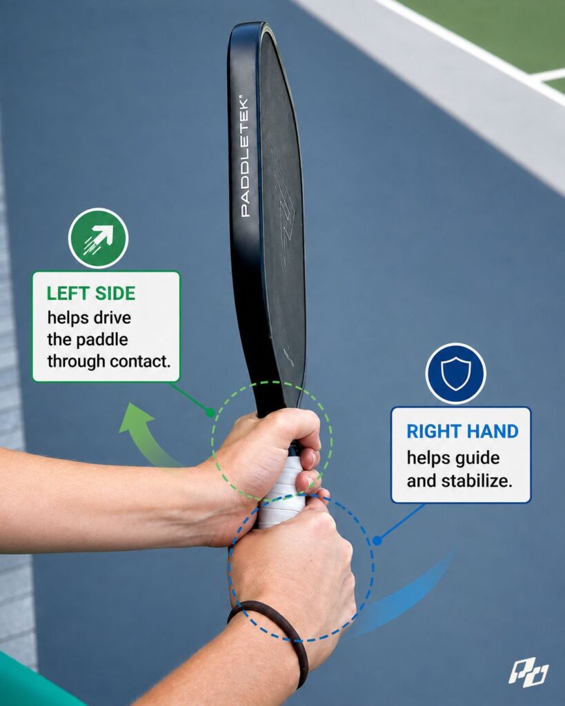 hand position in a two handed backhand in pickleball