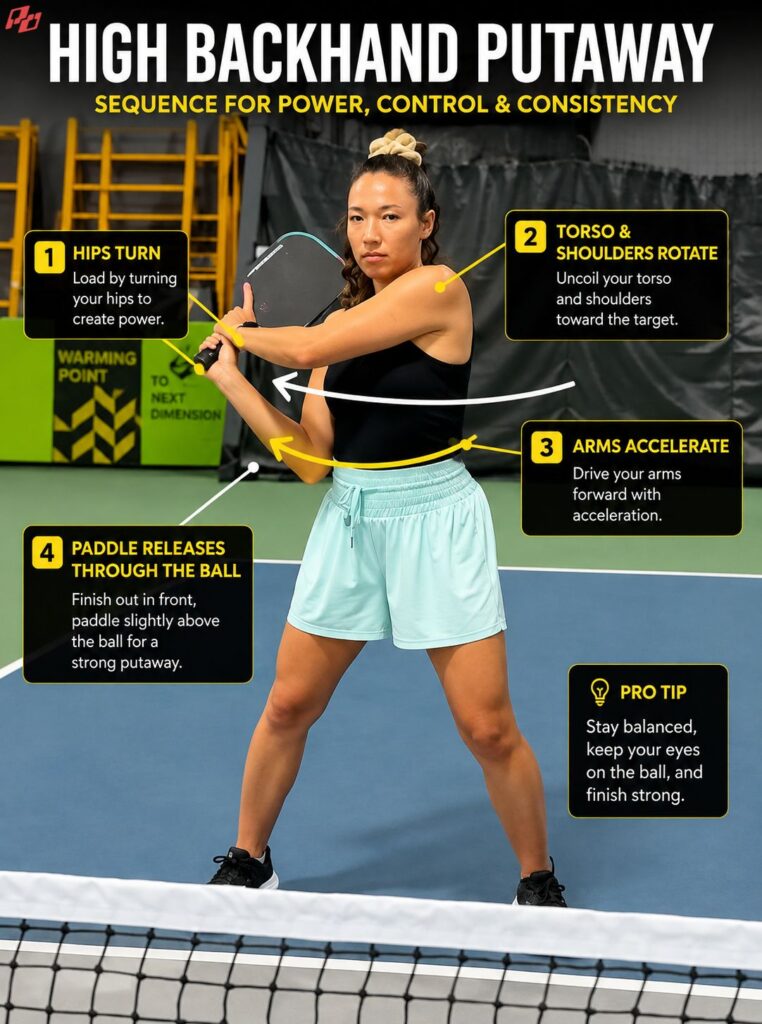 high backhand putaway in pickleball