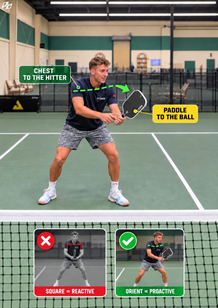 Why You Keep Missing the Middle Ball in Pickleball and How to Fix It 1 Face the Ball, Not the Net to avoiding missing middle balls in pickleball(1)