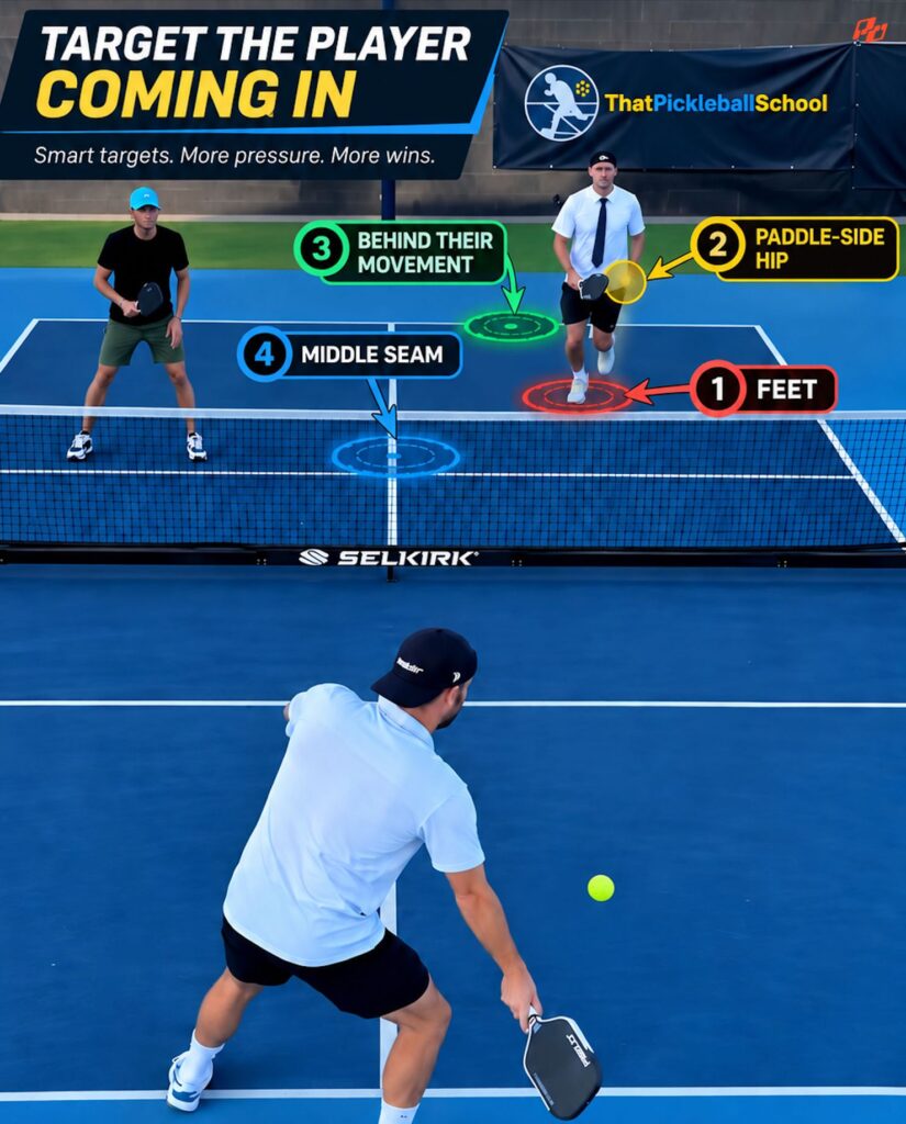 where to target the player moving forward in pickleball