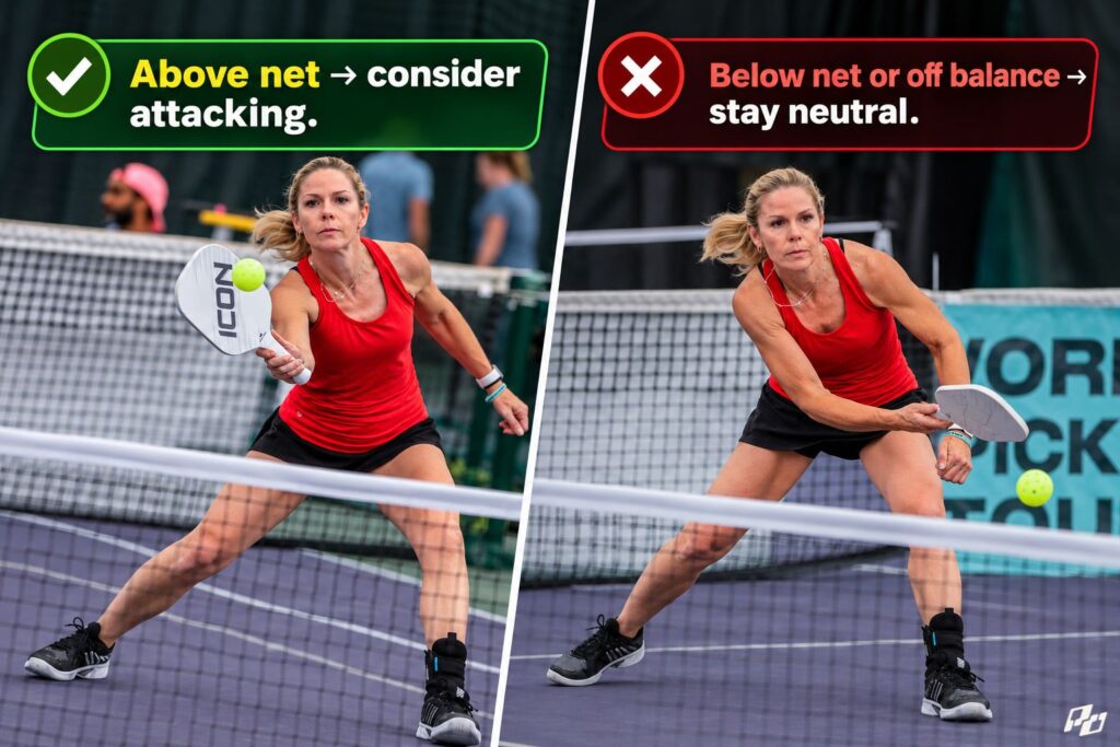 How to Make the Right Shot No Matter Who You’re Playing 1 deciding on a shot depending on ball height in pickleball