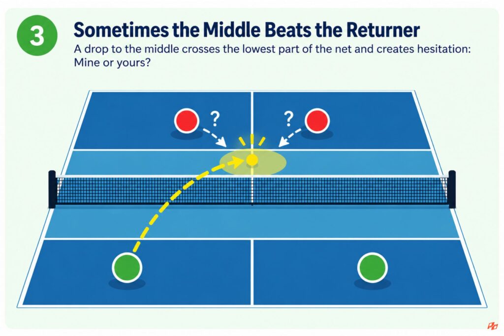 Why “Hit the Returner” Works at 3.5—and Isn’t Enough at 4.0+ 3 Middle drop in pickleball