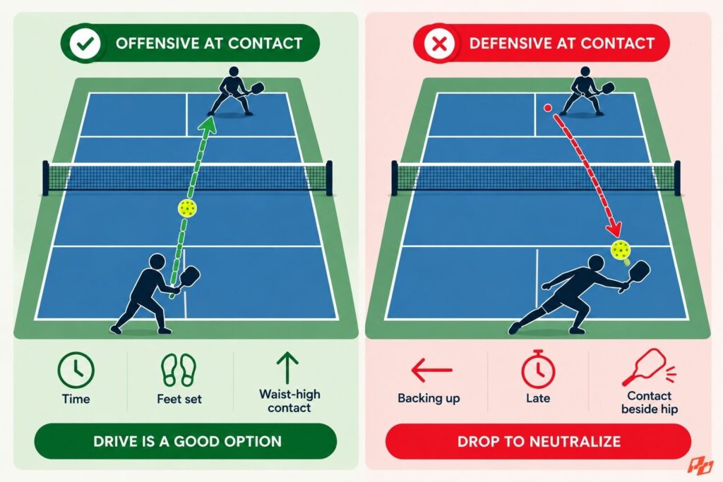 The 3-Second Read That Fixes Your Third-Shot Decisions 1 offensive vs defensive pickleball contact