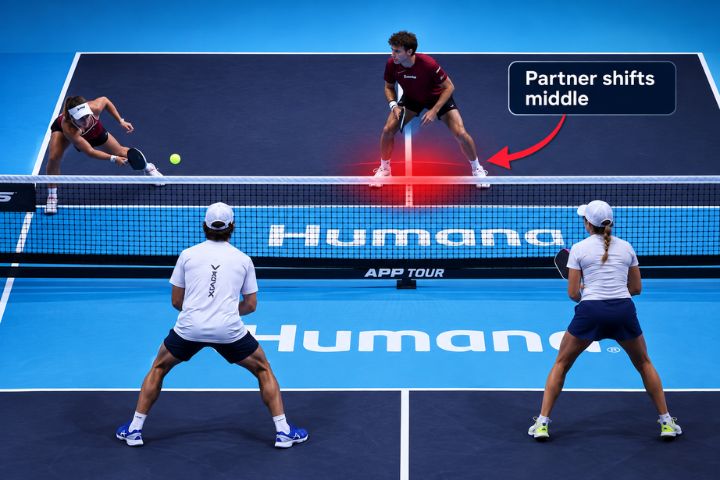 How to Use the Crosscourt Drop Against Hard Hitters 2 partner posotion during a crosscourt drop volley
