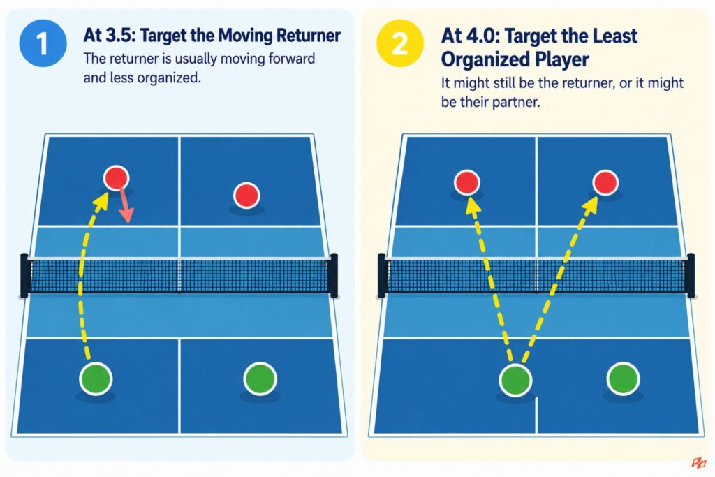 Why “Hit the Returner” Works at 3.5—and Isn’t Enough at 4.0+ 2 pickleball third shot target ign strategy