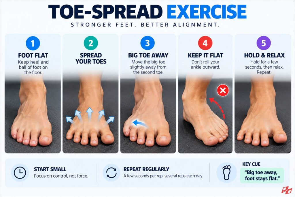 toes pread exercise against bunions