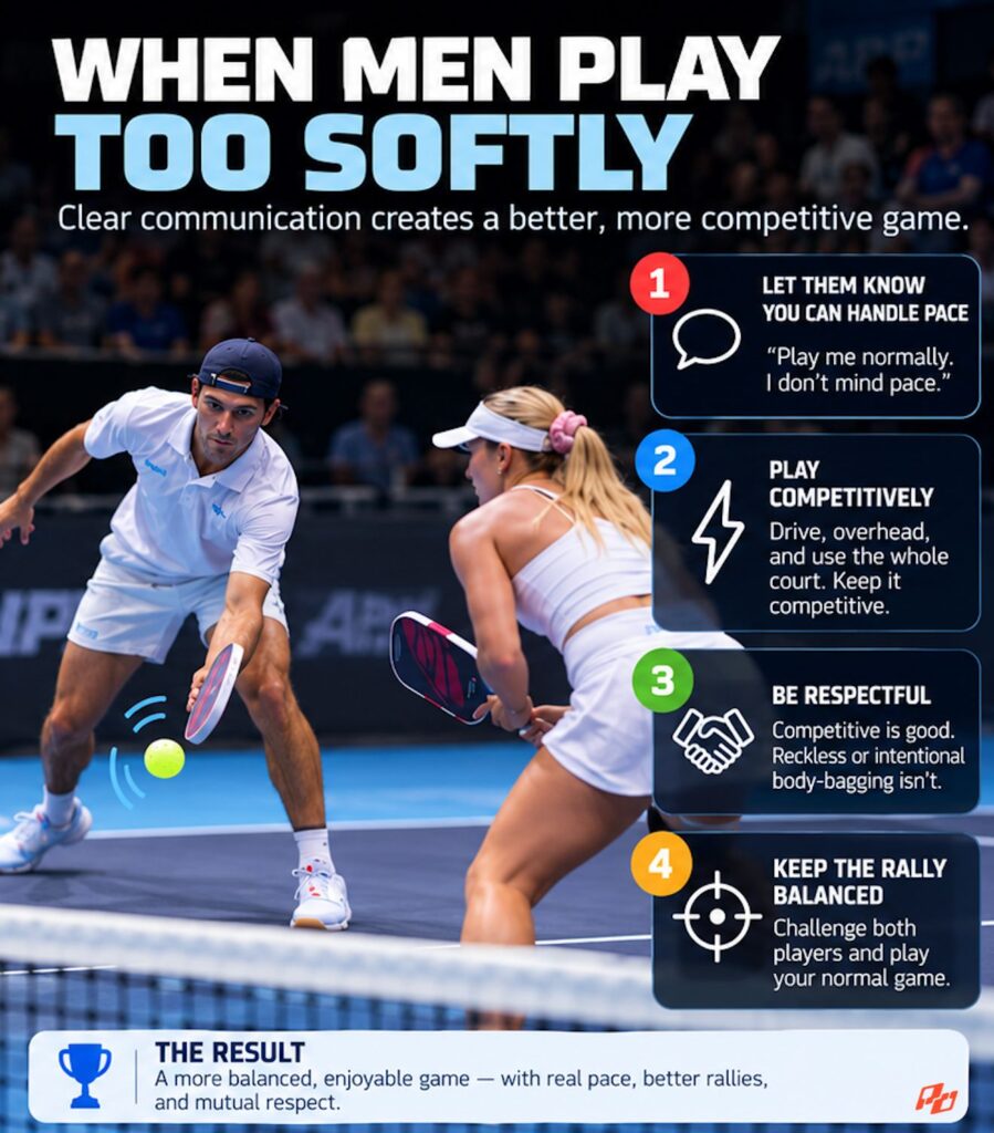 what to do when men play too softly with women in pickleball doubles